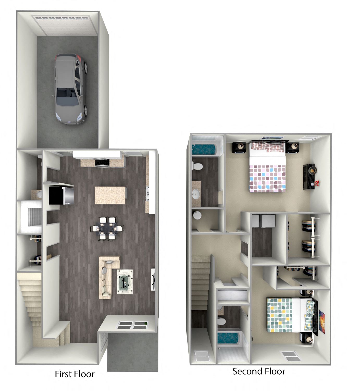 Floor plan for 2 beds, 2.5 baths, 1465 sqft